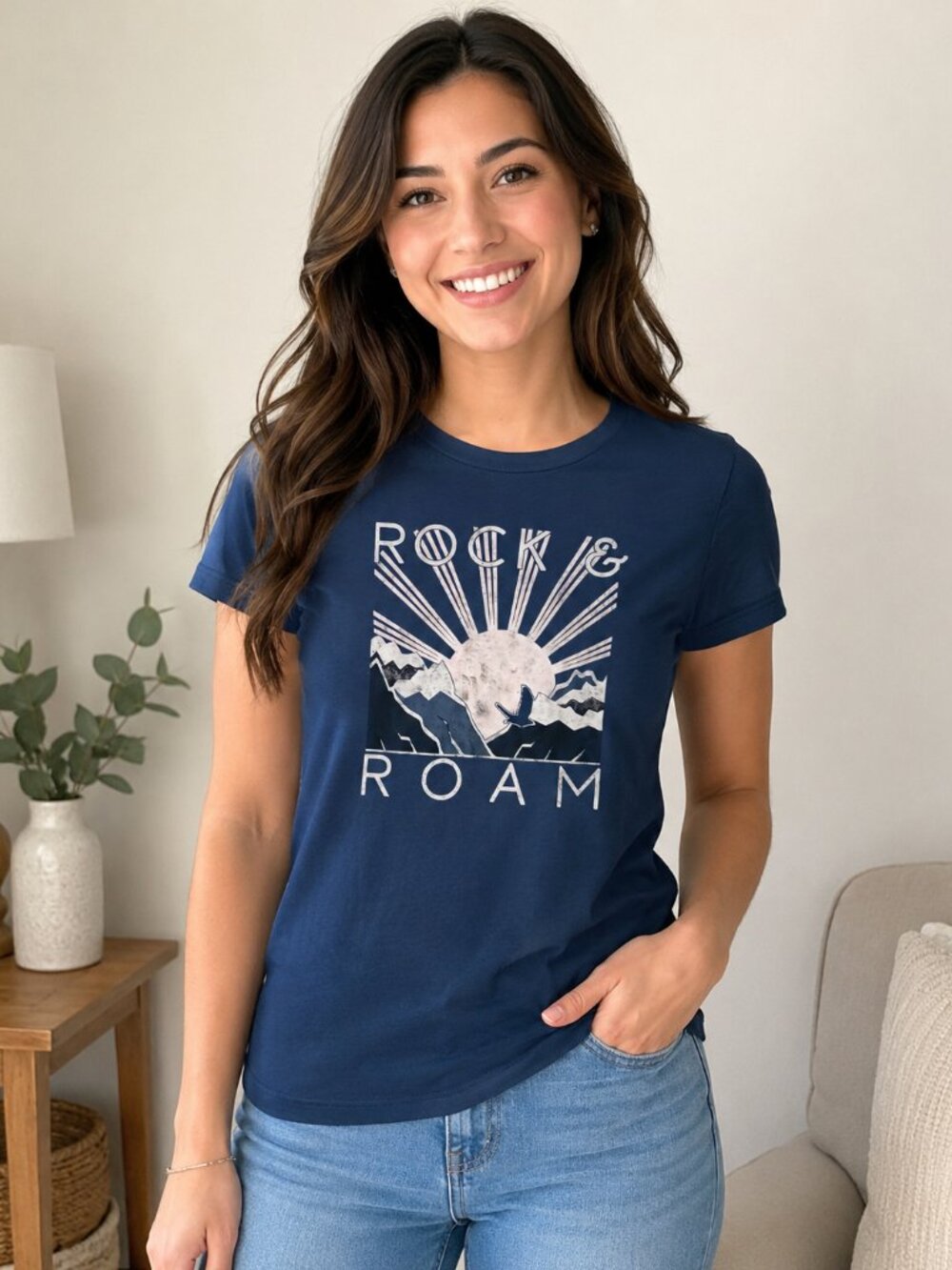 GAP Women’s Medium Navy Blue Rock & Roam Graphic Crewneck T-Shirt